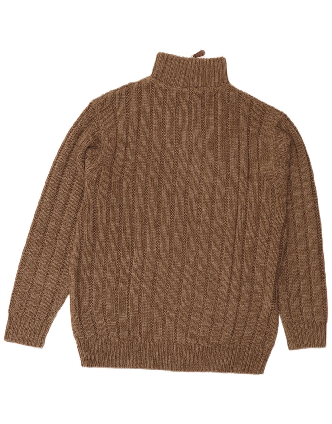 Rover & Lake Mens Zip Neck Jumper Sweater EU 52 Large Brown Polyacrylic