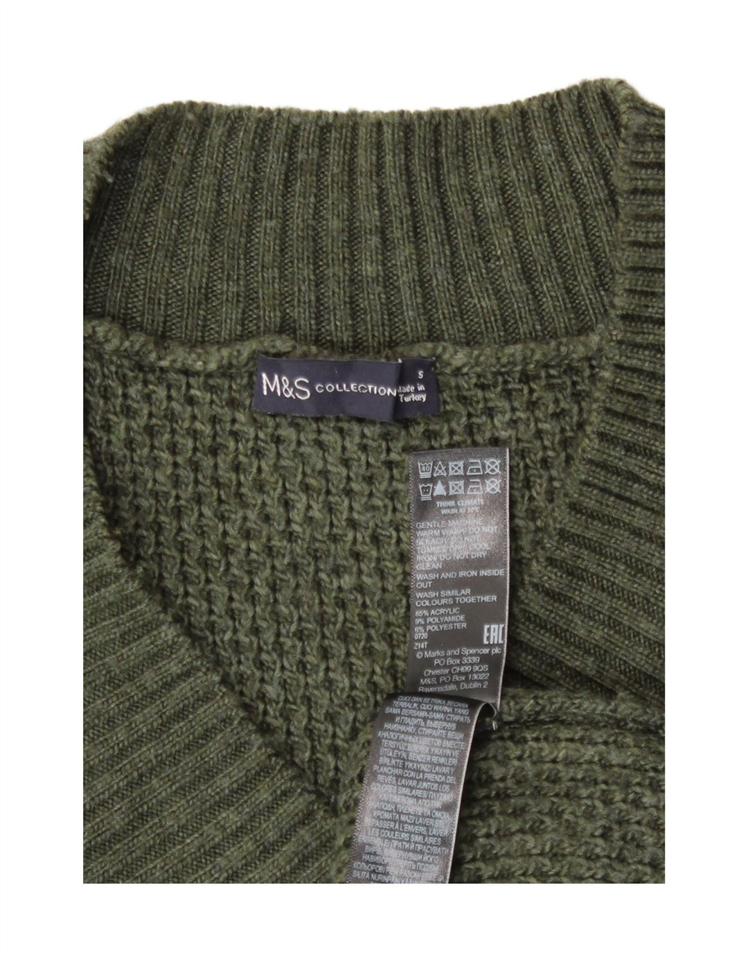 Marks & Spencer Mens V-Neck Jumper Sweater Small Green Acrylic