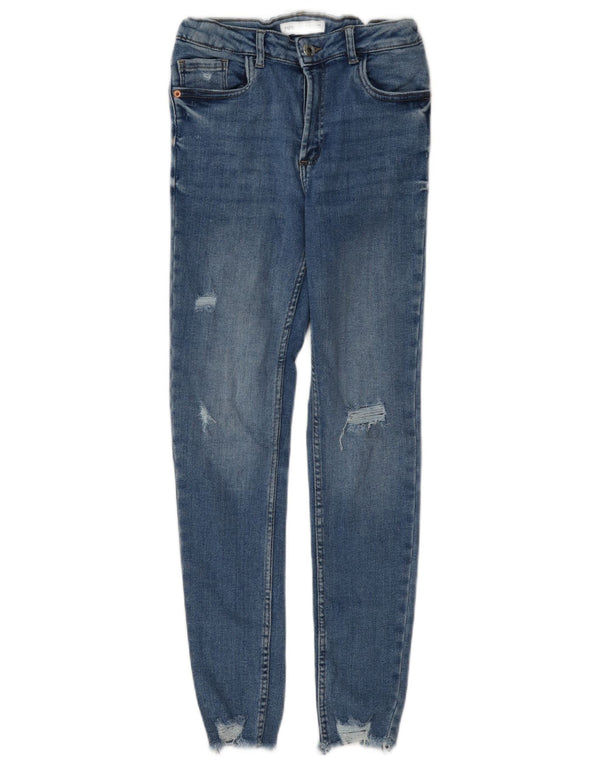 Zara Girls Distressed Skinny Jeans 13-14 Years W26 L26 Blue