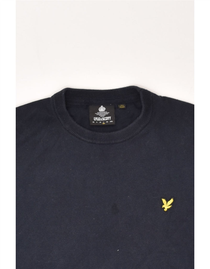 LYLE & SCOTT Mens Crew Neck Jumper Sweater Large Navy Blue Cotton | Vintage Lyle & Scott | Thrift | Second-Hand Lyle & Scott | Used Clothing | Messina Hembry 