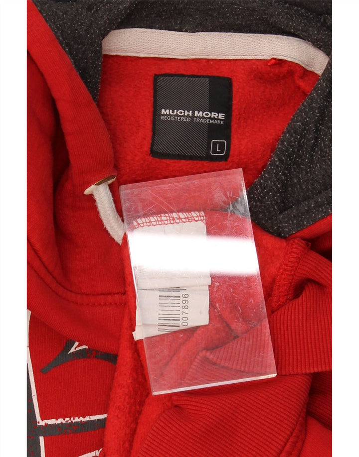 MUCHMORE Mens Graphic Hoodie Jumper Large Red Cotton Vintage Muchmore and Second-Hand Muchmore from Messina Hembry 