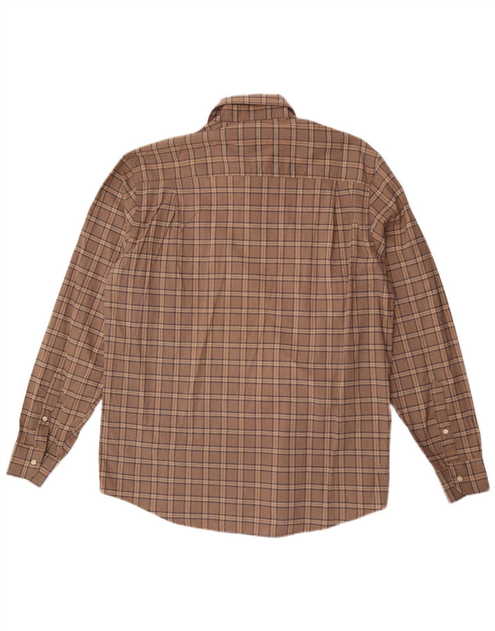 Green Leaves Mens Shirt Large Brown Check Cotton