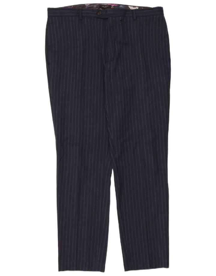 Ted Baker Mens Tapered Suit Trousers W40 L34 Navy Blue Pinstripe Polyester