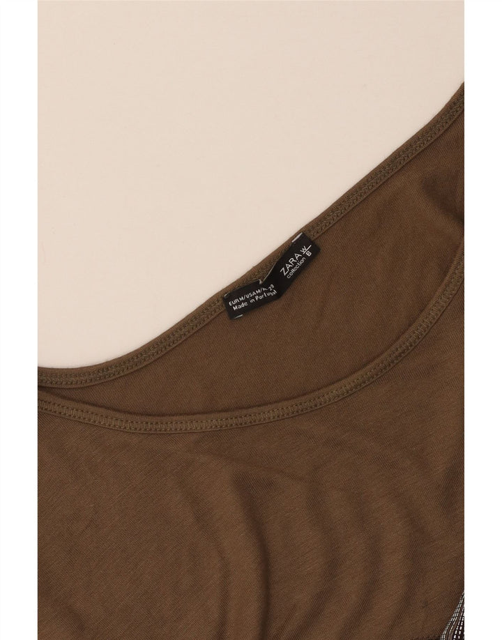 Zara Womens Graphic Top Long Sleeve UK 14 Medium Brown