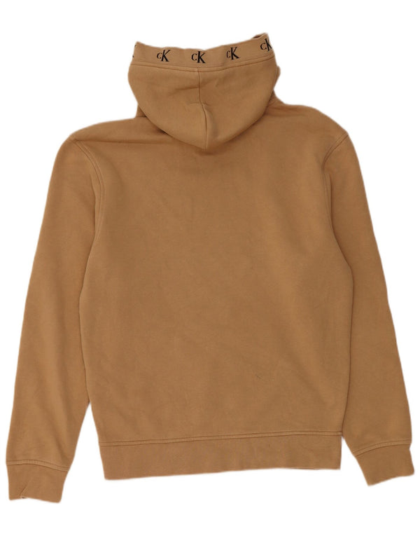 Calvin Klein Mens Graphic Hoodie Jumper XS Beige Cotton