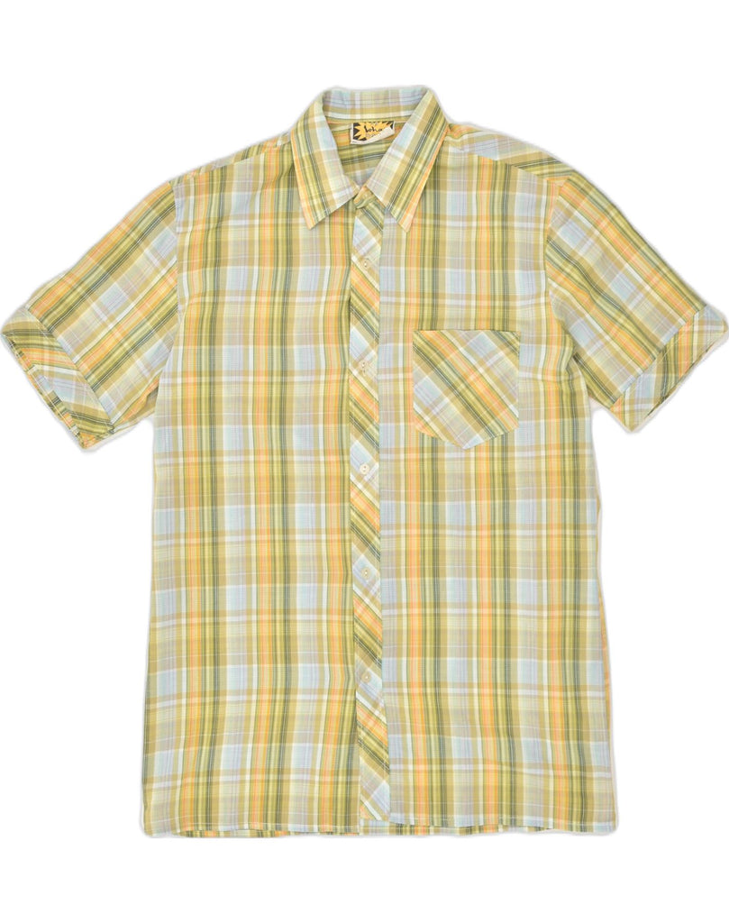 VINTAGE Mens Short Sleeve Shirt Medium Yellow Check Cotton | Vintage Vintage | Thrift | Second-Hand Vintage | Used Clothing | Messina Hembry 