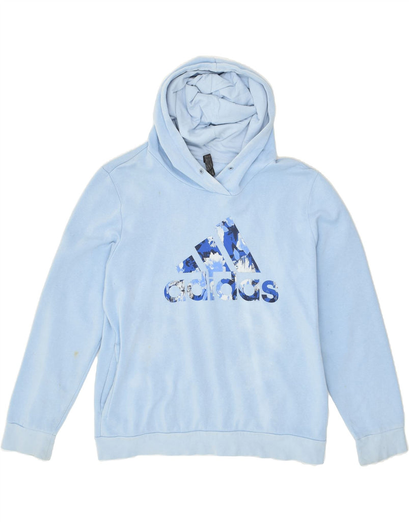 ADIDAS Womens Graphic Hoodie Jumper UK 14/16 Large Blue Cotton | Vintage Adidas | Thrift | Second-Hand Adidas | Used Clothing | Messina Hembry 