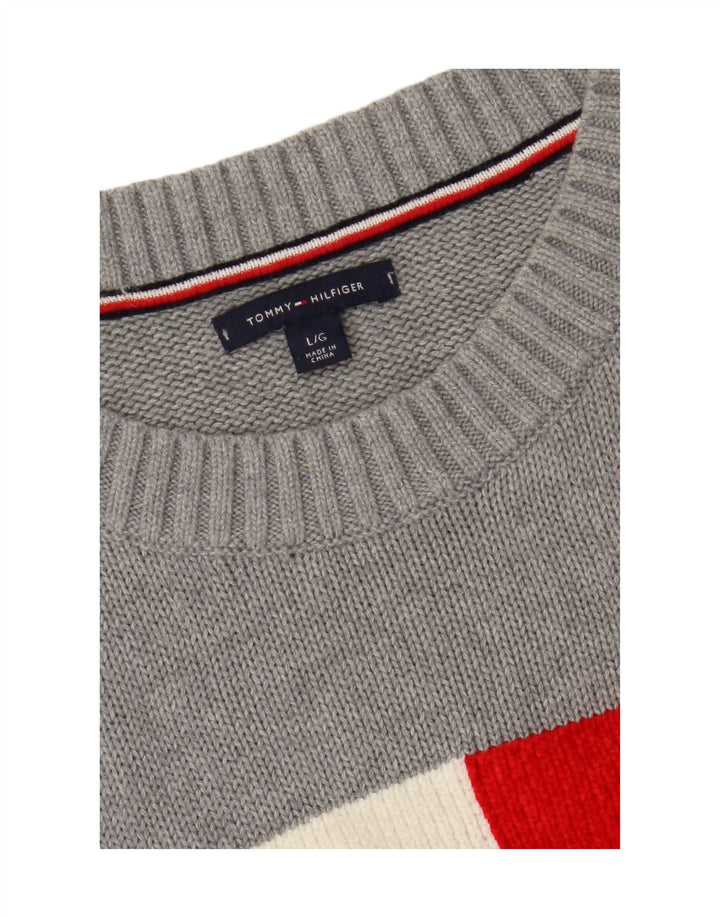 TOMMY HILFIGER Womens Crew Neck Jumper Sweater UK 14 Large Grey