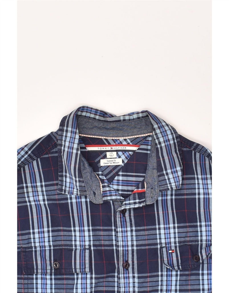 TOMMY HILFIGER Mens Custom Fit Shirt Large Navy Blue Check Cotton | Vintage Tommy Hilfiger | Thrift | Second-Hand Tommy Hilfiger | Used Clothing | Messina Hembry 