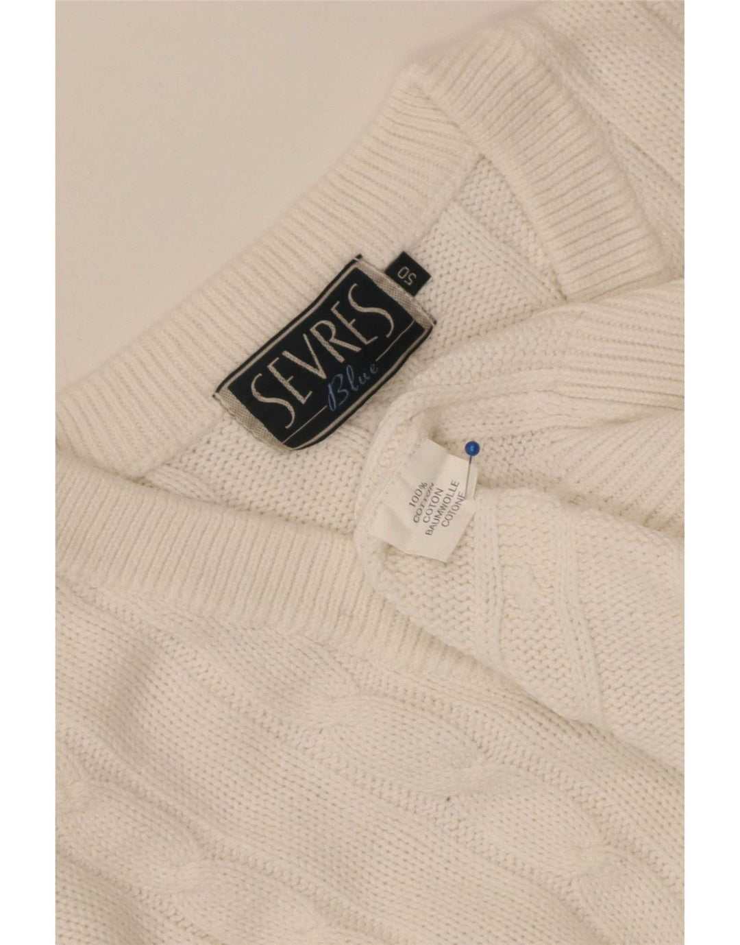 Sevres Mens V-Neck Jumper Sweater IT 50 Medium White Cotton