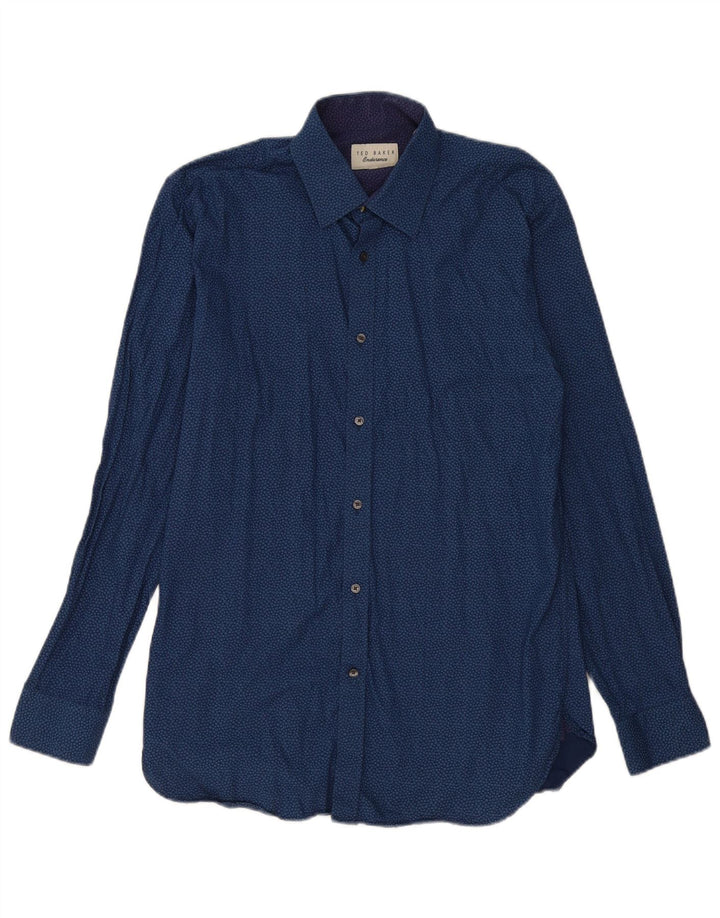 Ted Baker Mens Abstract Pattern Shirt Size 15 1/2 Medium Navy Blue
