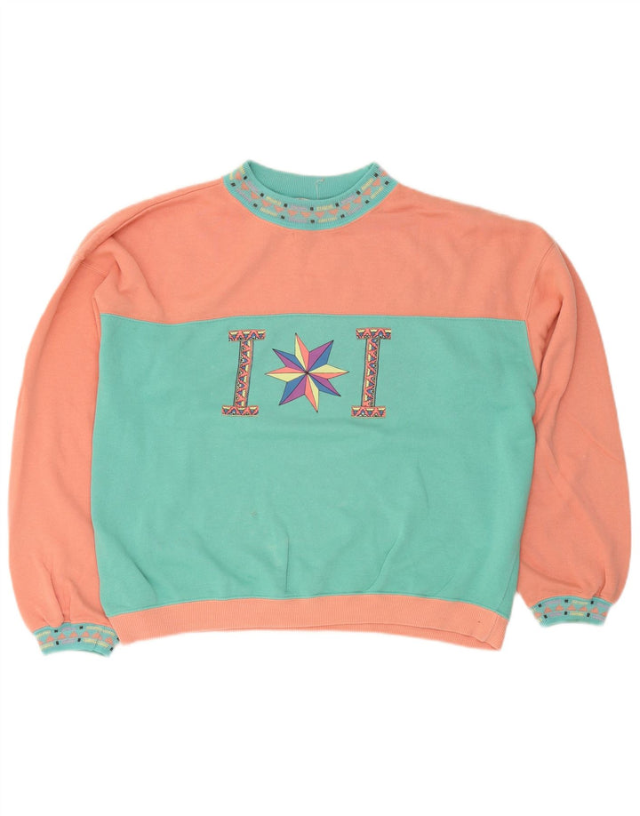 Playcrew Womens Graphic Sweatshirt Jumper UK 16 Large Blue Colourblock