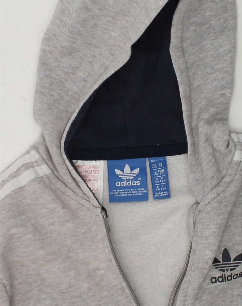 ADIDAS Boys Graphic Zip Hoodie Sweater 4-5 Years Grey Cotton | Vintage Adidas | Thrift | Second-Hand Adidas | Used Clothing | Messina Hembry 