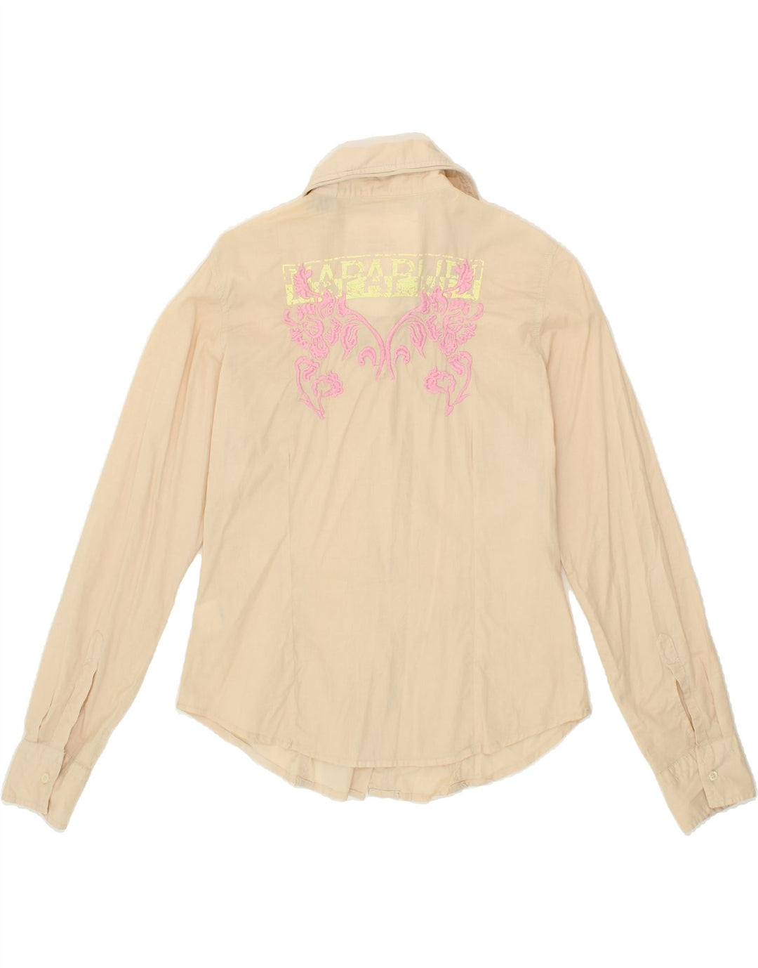 NAPAPIJRI Womens Graphic Shirt UK 14 Medium Beige Cotton Vintage Napapijri and Second-Hand Napapijri from Messina Hembry 