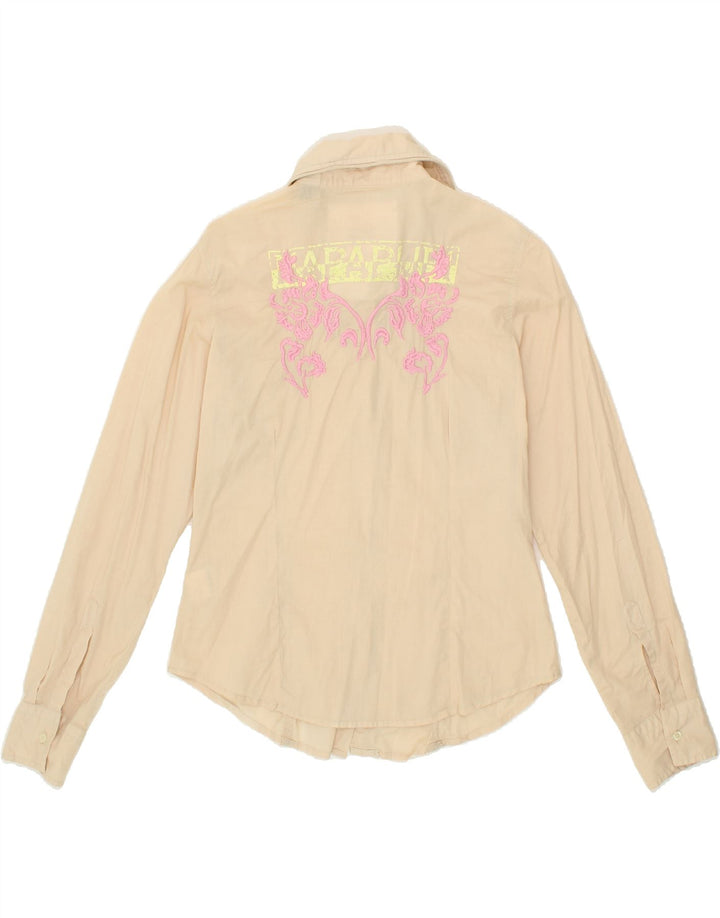 NAPAPIJRI Womens Graphic Shirt UK 14 Medium Beige Cotton Vintage Napapijri and Second-Hand Napapijri from Messina Hembry 