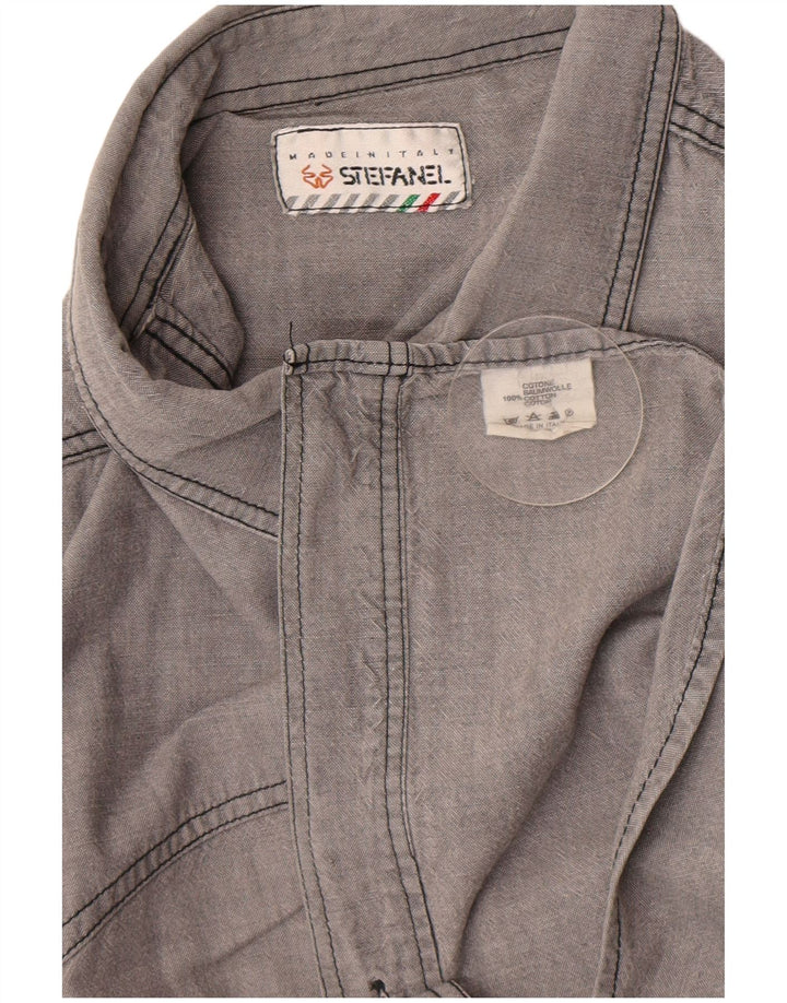 Stefanel Mens Shirt Large Grey Cotton