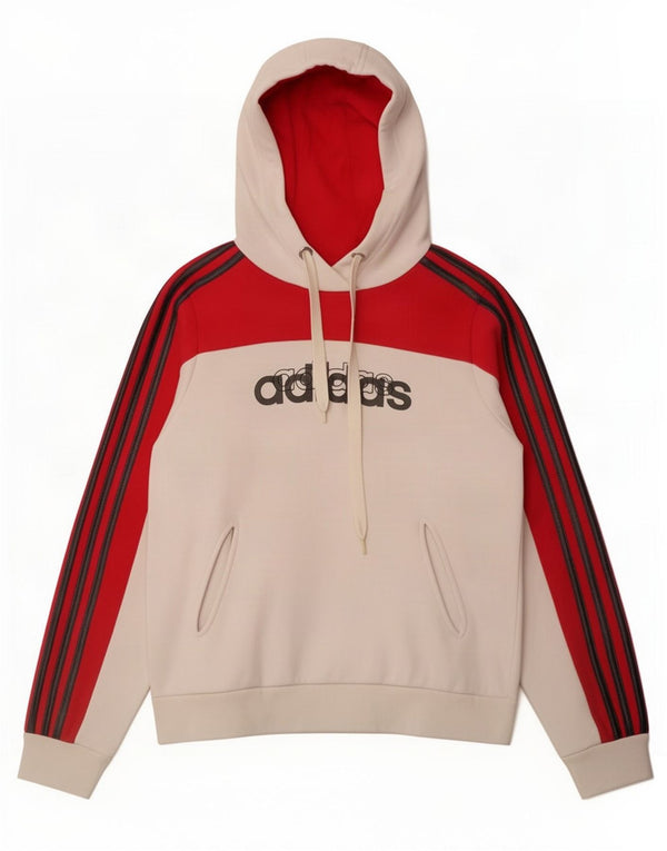 Adidas Womens Graphic Hoodie Jumper UK 14 Medium White Colourblock Cotton