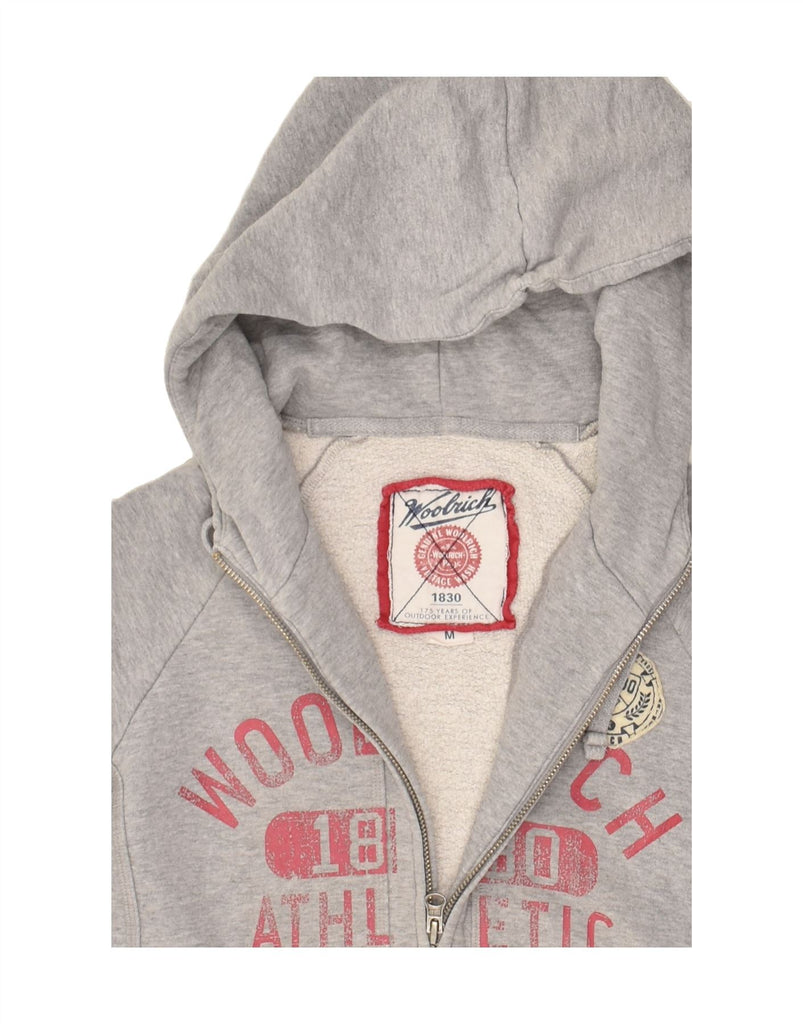 WOOLRICH Womens Graphic Crop Zip Hoodie Sweater UK 12 Medium Grey Cotton | Vintage Woolrich | Thrift | Second-Hand Woolrich | Used Clothing | Messina Hembry 