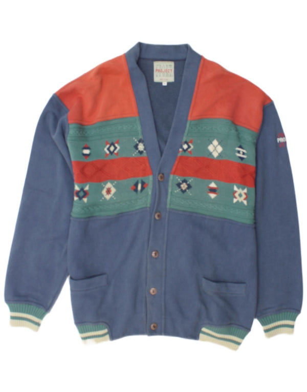 Sport Project Mens Cardigan Sweater Large Blue Geometric Cotton