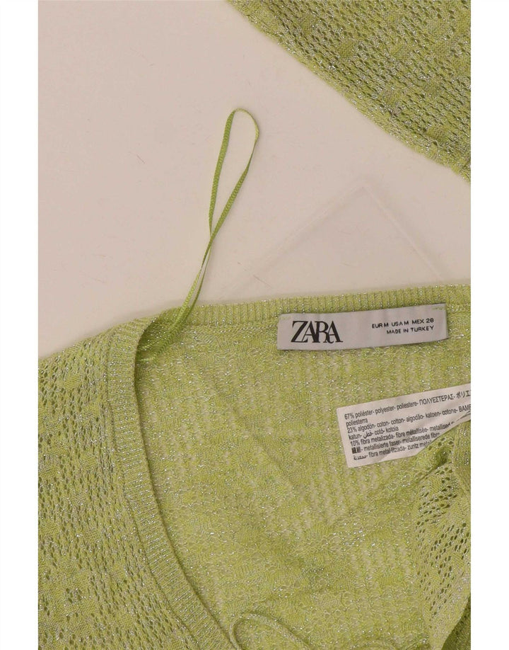 Zara Womens Crop Cardigan Top UK 12 Medium Green Polyester