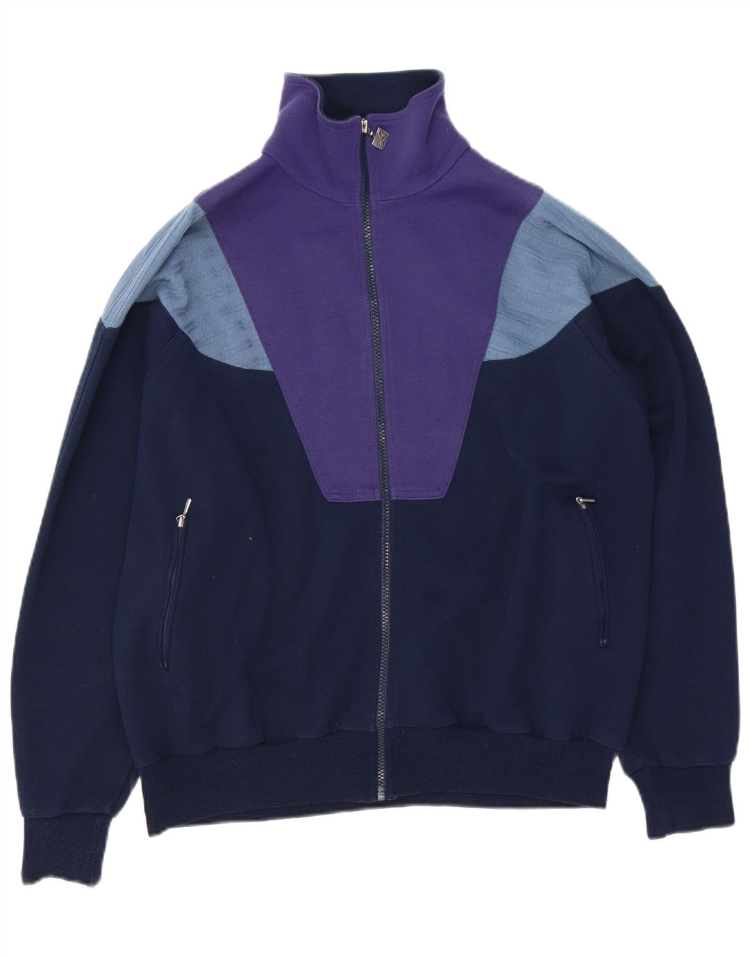 Vintage Mens Tracksuit Top Jacket Large Navy Blue Colourblock