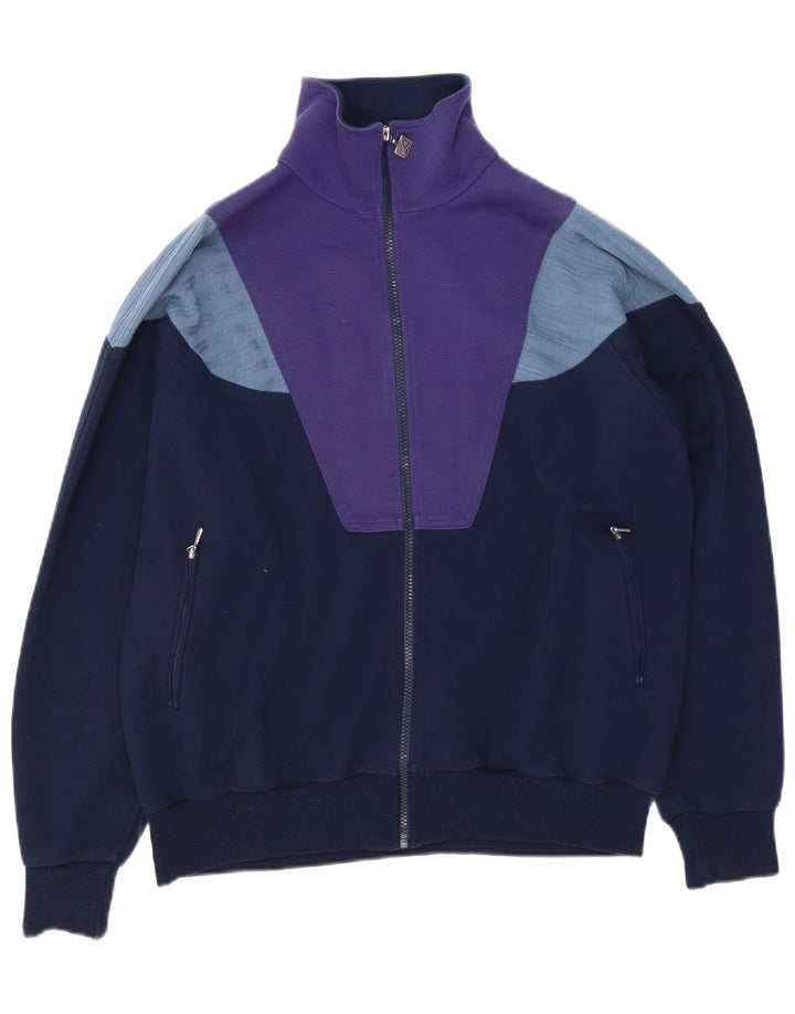 Vintage Mens Tracksuit Top Jacket Large Navy Blue Colourblock