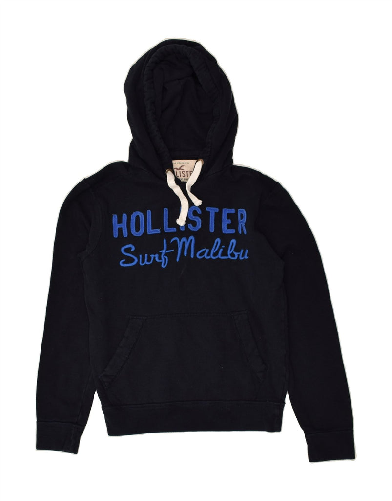 HOLLISTER Womens Graphic Hoodie Jumper UK 14 Medium Navy Blue Cotton | Vintage Hollister | Thrift | Second-Hand Hollister | Used Clothing | Messina Hembry 