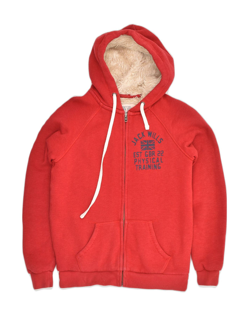 JACK WILLS Womens Sherpa Zip Hoodie Sweater UK 10 Small  Red Cotton | Vintage Jack Wills | Thrift | Second-Hand Jack Wills | Used Clothing | Messina Hembry 