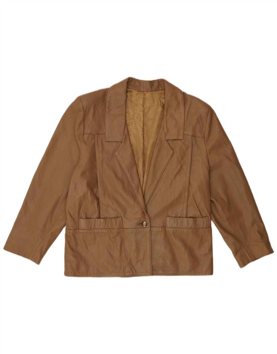 VINTAGE Womens Oversized 1 Button Blazer Jacket IT 42 Medium Brown Leather