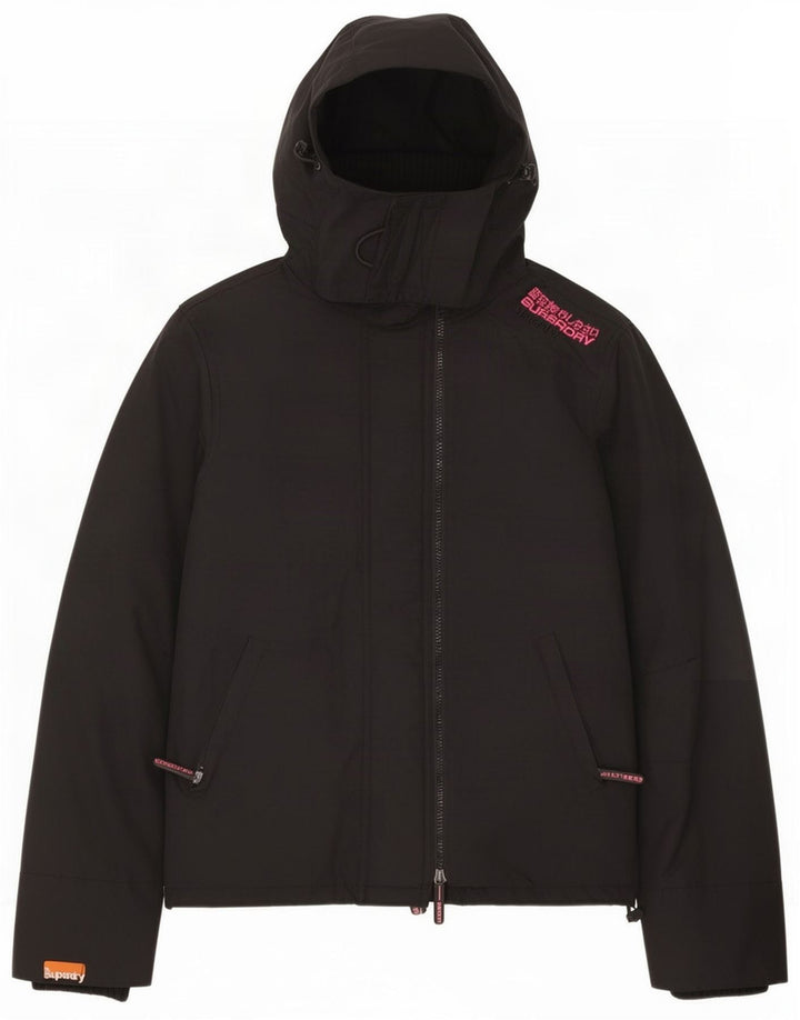 Superdry Womens Hooded Windbreaker Jacket UK 14 Medium Black Nylon