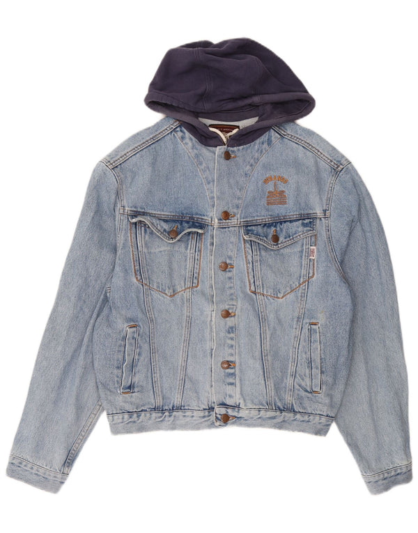 DURANGO Mens Hooded Denim Jacket UK 40 Large Blue Colourblock Cotton