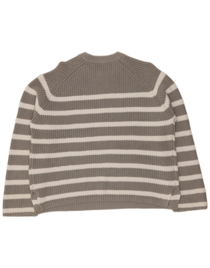 MARKS & SPENCER Womens Crew Neck Jumper Sweater UK 16 Large Grey Striped