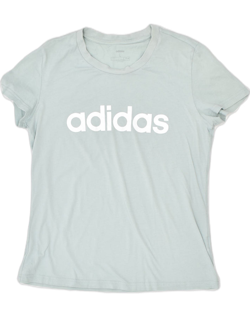 ADIDAS Womens Graphic T-Shirt Top UK 14 Large Blue Cotton | Vintage | Thrift | Second-Hand | Used Clothing | Messina Hembry 