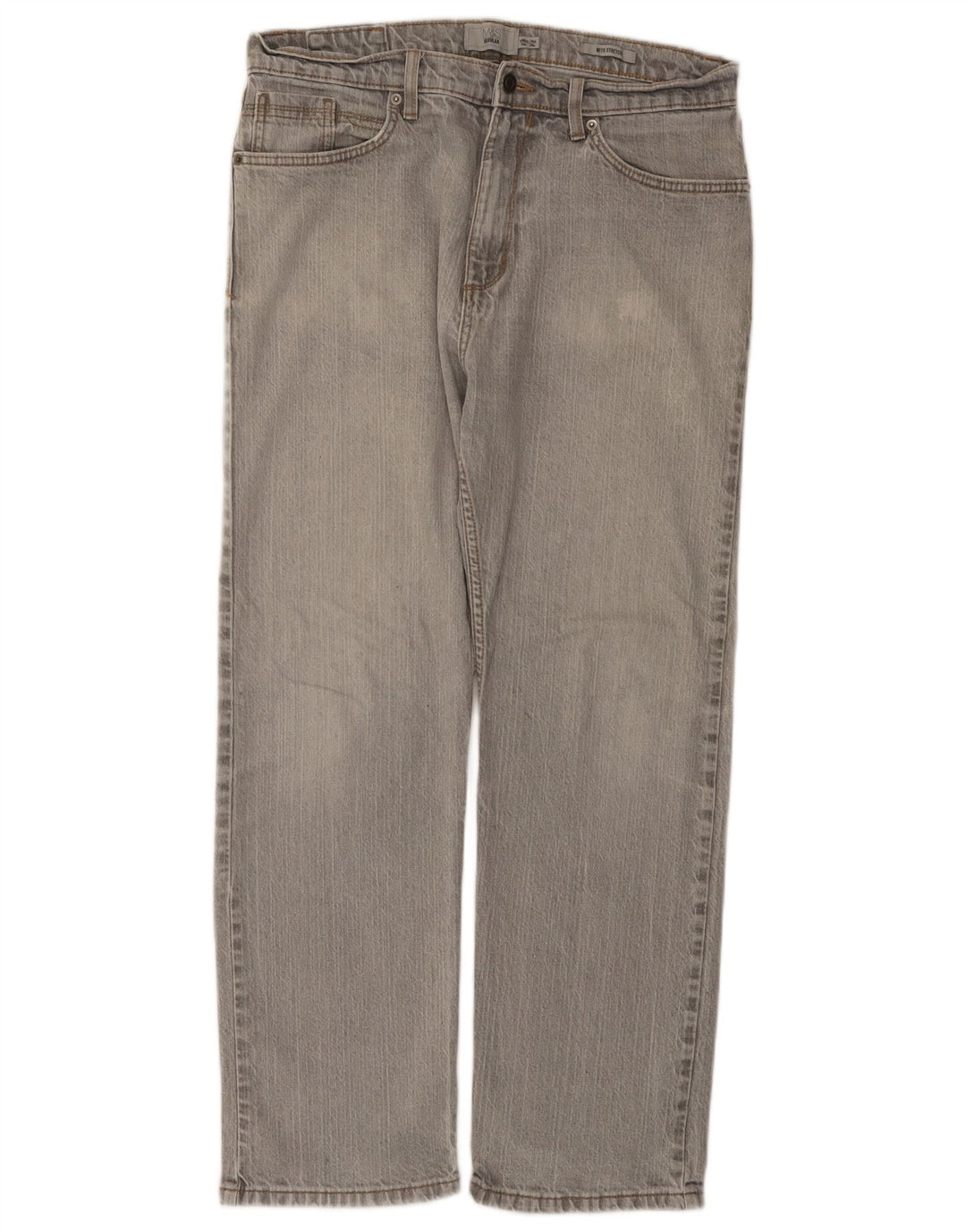MARKS & SPENCER Mens Regular Fit Straight Jeans W34 L29 Grey Cotton