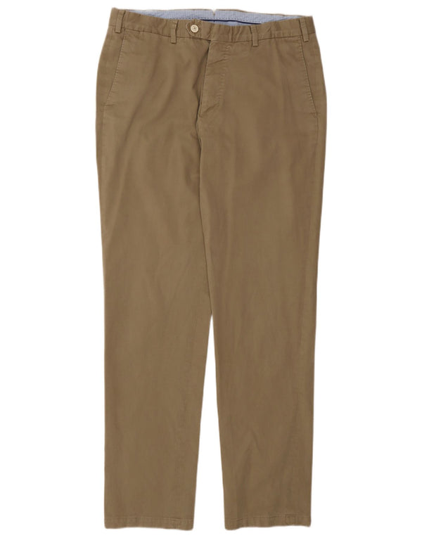 Massimo Dutti Mens Straight Suit Trousers EU 42 Large W32 L32 Beige Cotton