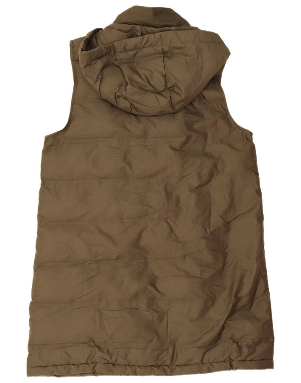 Zara Womens Longline Hooded Padded Gilet UK 14 Medium Khaki Polyester