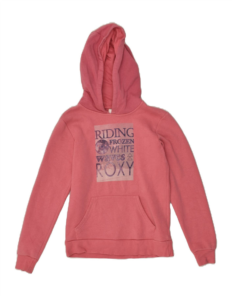 ROXY Girls Graphic Hoodie Jumper 13-14 Years Pink Cotton | Vintage Roxy | Thrift | Second-Hand Roxy | Used Clothing | Messina Hembry 