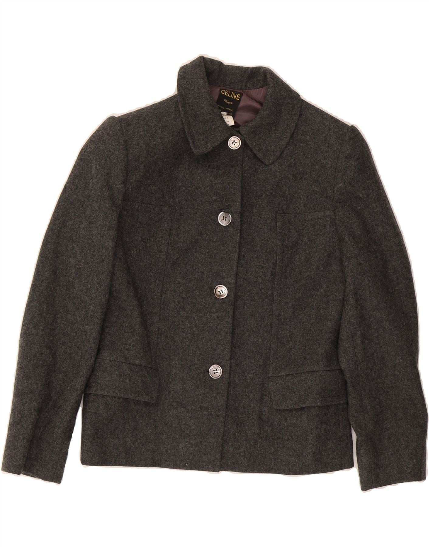 CELINE Womens 4 Button Blazer Jacket IT 40 Small Grey Wool Vintage Celine and Second-Hand Celine from Messina Hembry 