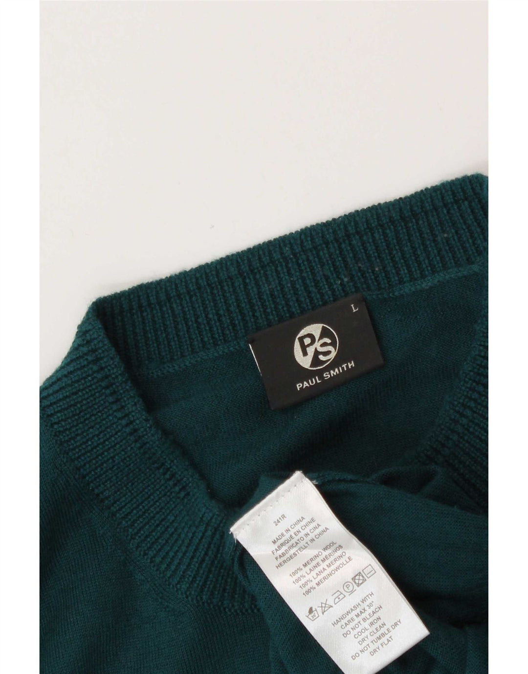 Paul Smith Mens Crew Neck Jumper Sweater Large Green Merino Wool