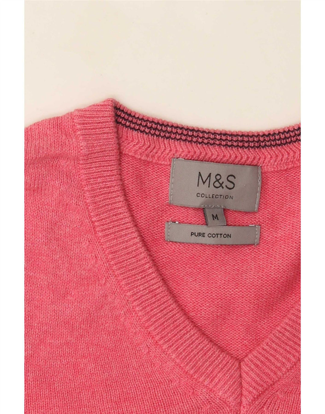 Marks & Spencer Mens V-Neck Jumper Sweater Medium Pink Cotton