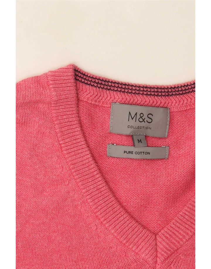 Marks & Spencer Mens V-Neck Jumper Sweater Medium Pink Cotton