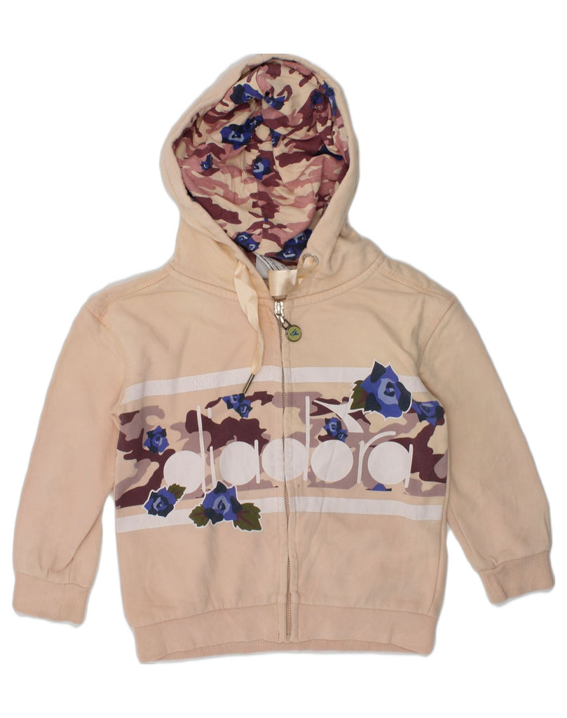 DIADORA Girls Graphic Zip Hoodie Sweater 7-8 Years XS Beige Cotton | Vintage Diadora | Thrift | Second-Hand Diadora | Used Clothing | Messina Hembry 