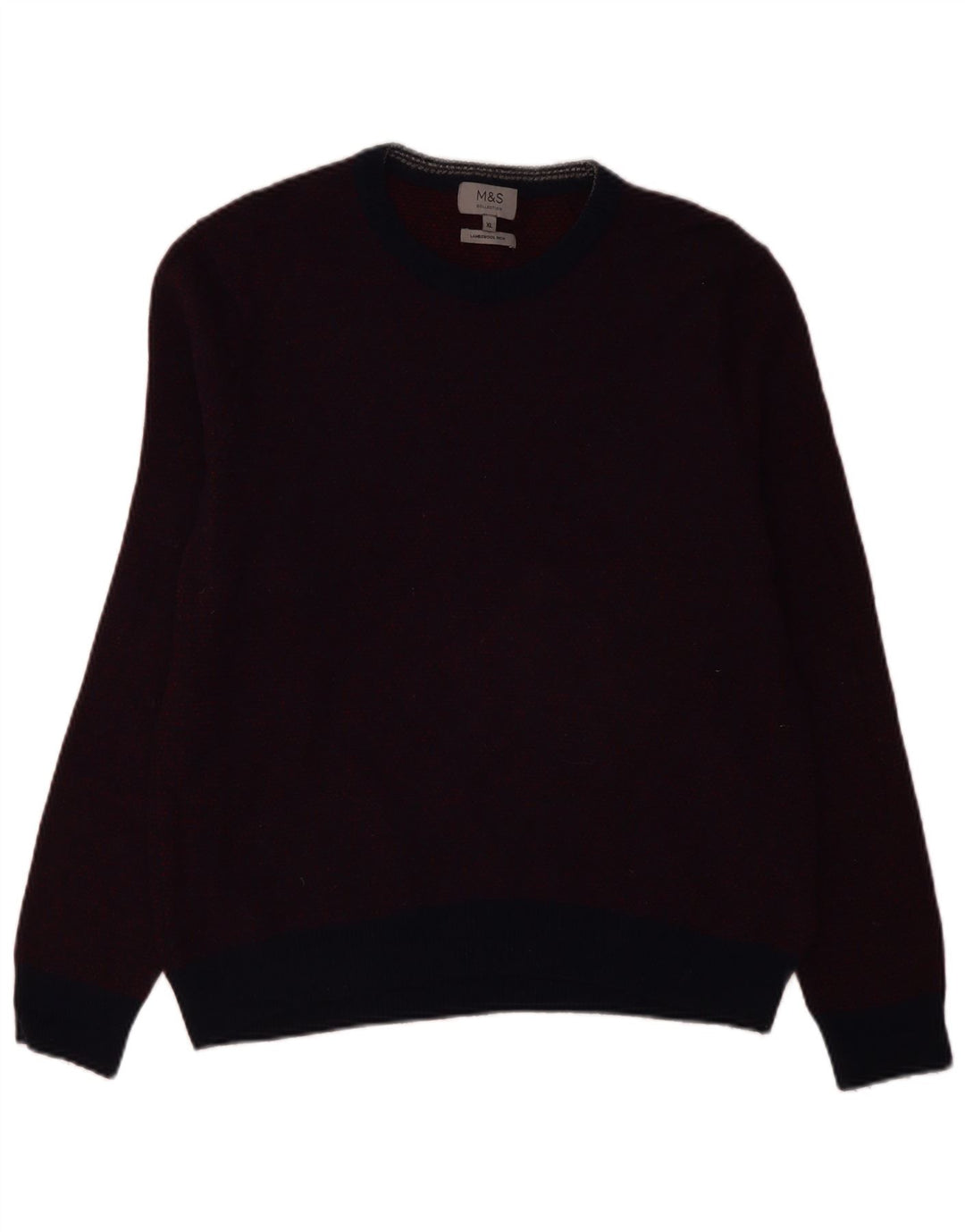 Marks & Spencer Mens Crew Neck Jumper Sweater XL Burgundy Lambswool