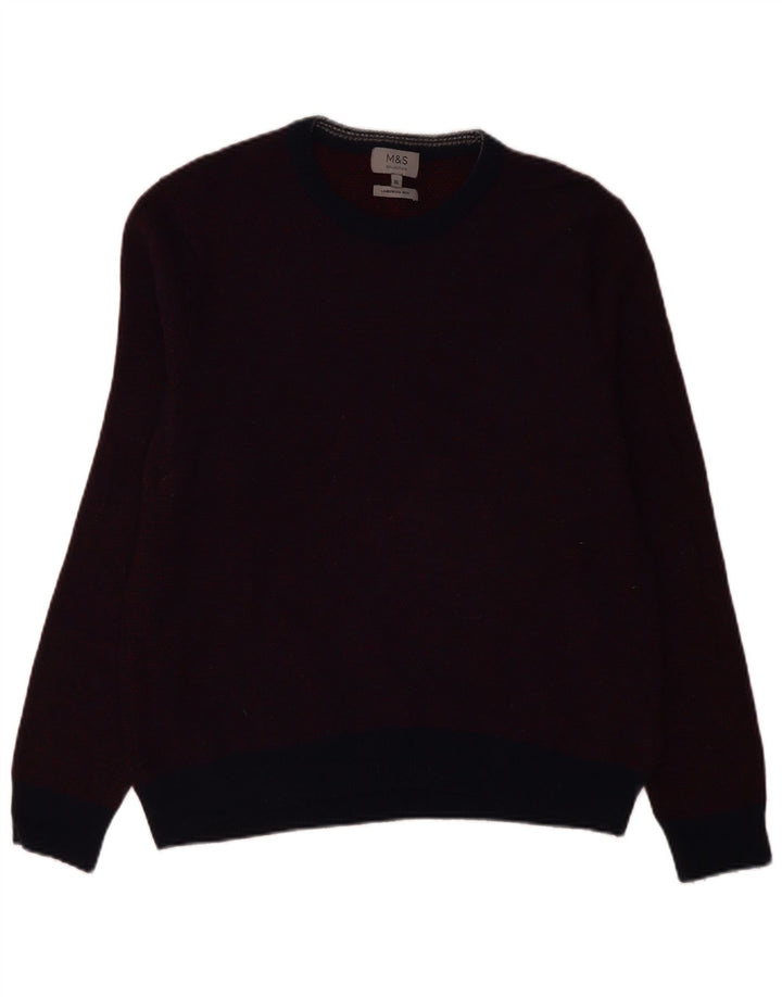 Marks & Spencer Mens Crew Neck Jumper Sweater XL Burgundy Lambswool