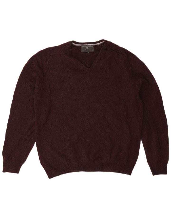 Marks & Spencer Mens V-Neck Jumper Sweater Medium Burgundy Wool
