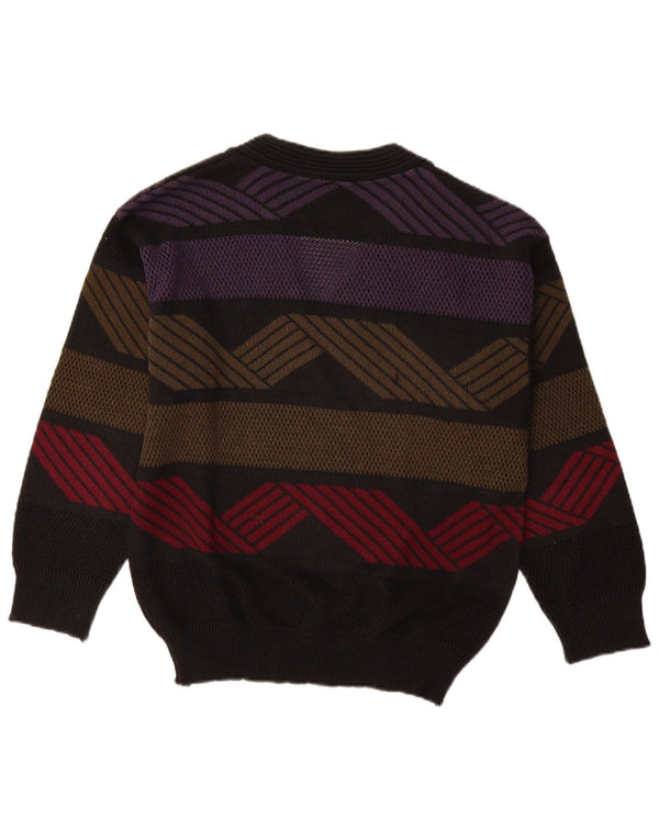 Angelo Litrico Mens V-Neck Jumper Sweater IT 44/46 Small Black Geometric