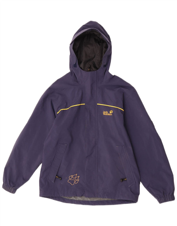 Jack Wolfskin Boys Graphic Hooded Rain Jacket 12-13 Years Navy Blue