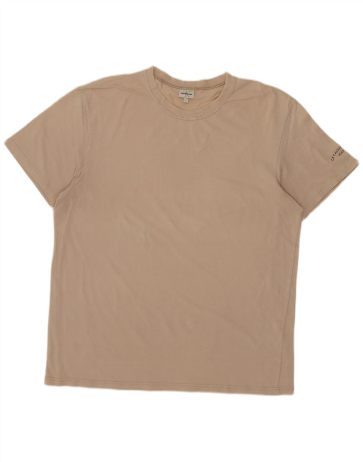 CALVIN KLEIN JEANS Mens T-Shirt Top Large Beige Cotton