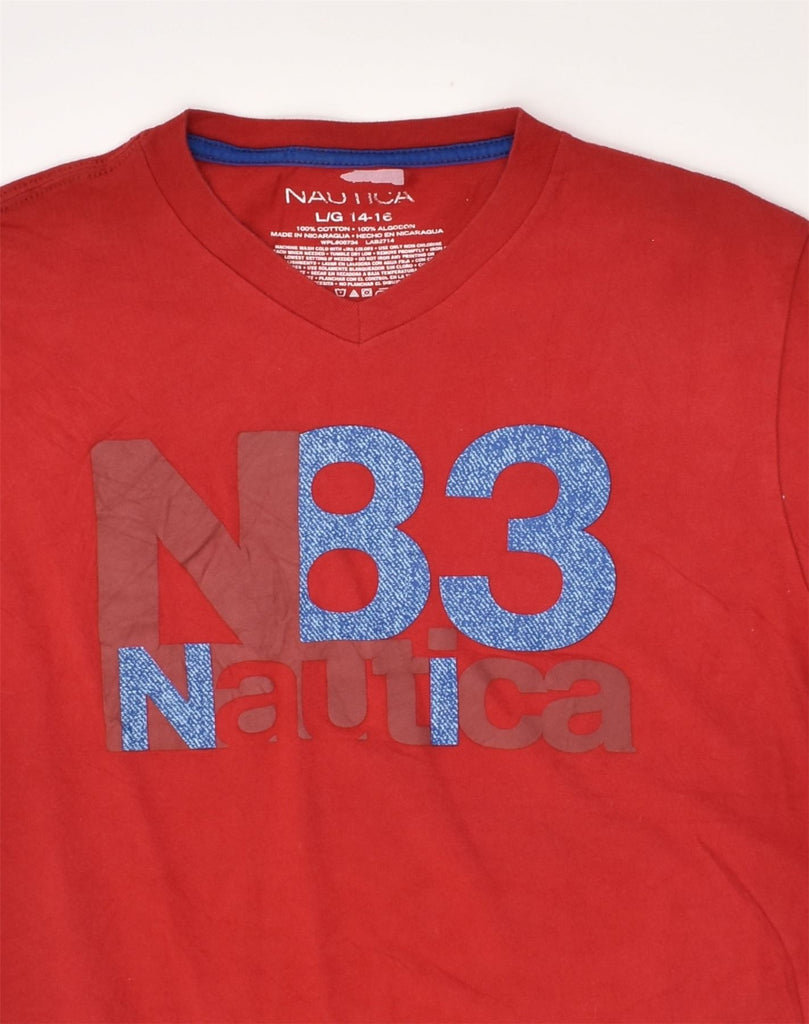 NAUTICA Womens Graphic T-Shirt Top UK 14 Large Red Cotton | Vintage Nautica | Thrift | Second-Hand Nautica | Used Clothing | Messina Hembry 