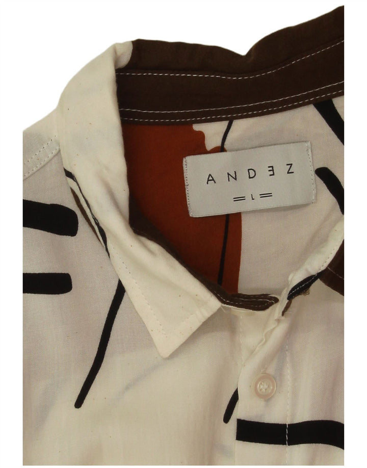 Vintage Mens Abstract Pattern Short Sleeve Shirt Large White Colourblock